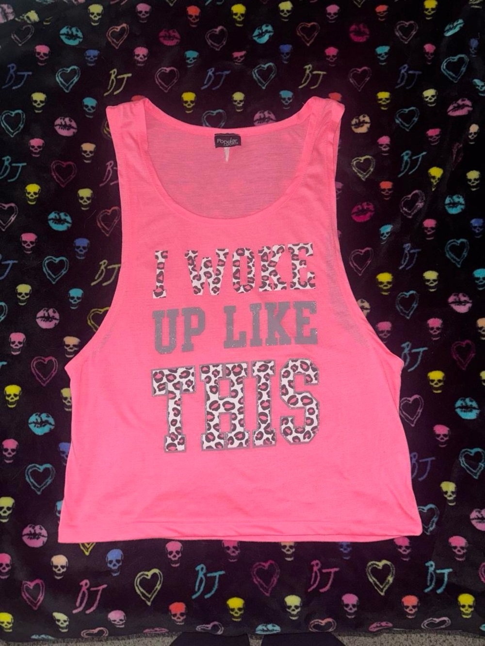 Pink and cheetah print ‘I Woke Up Like This' Muscle Tank Top